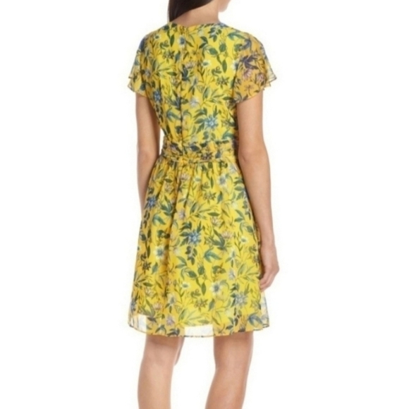 Sam Edelman Floral Crossover Waist A-line Dress In Yellow - Picture 3 of 8